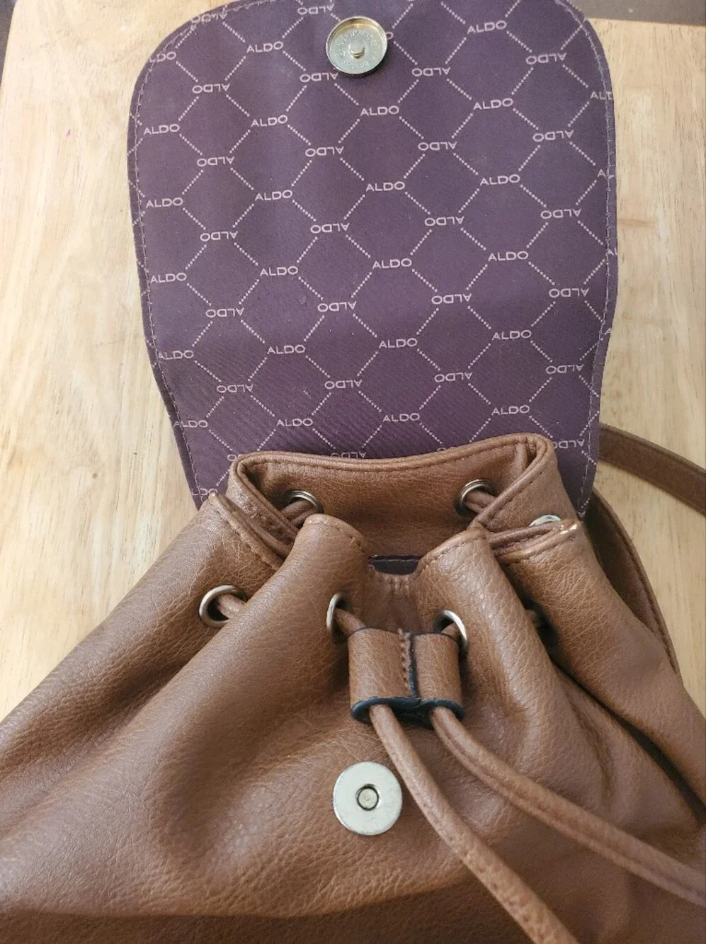 Aldo Tan Faux-Leather Strawstring Snap Backpack